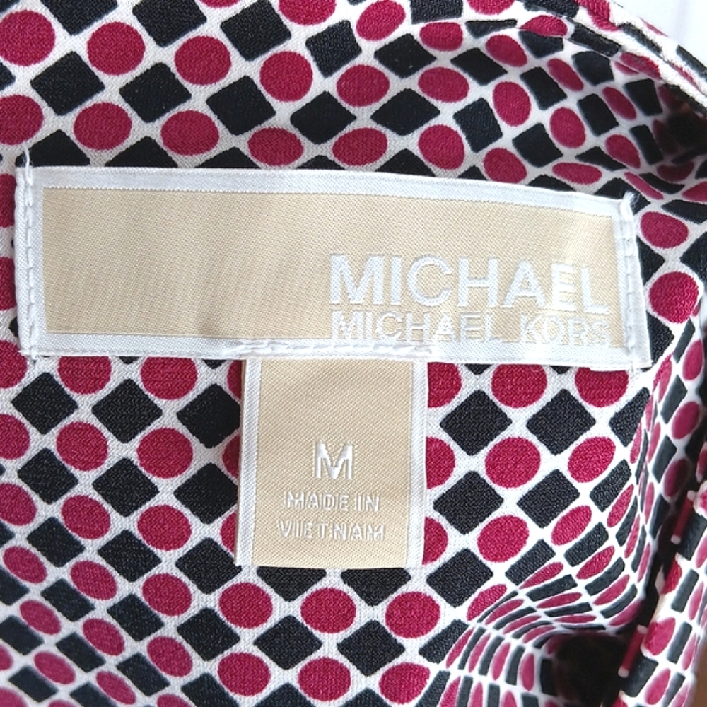 Michael Kors Sleeveless Midi Dress Women's Size M Burgundy Pink Black Patterned - Picture 2 of 12